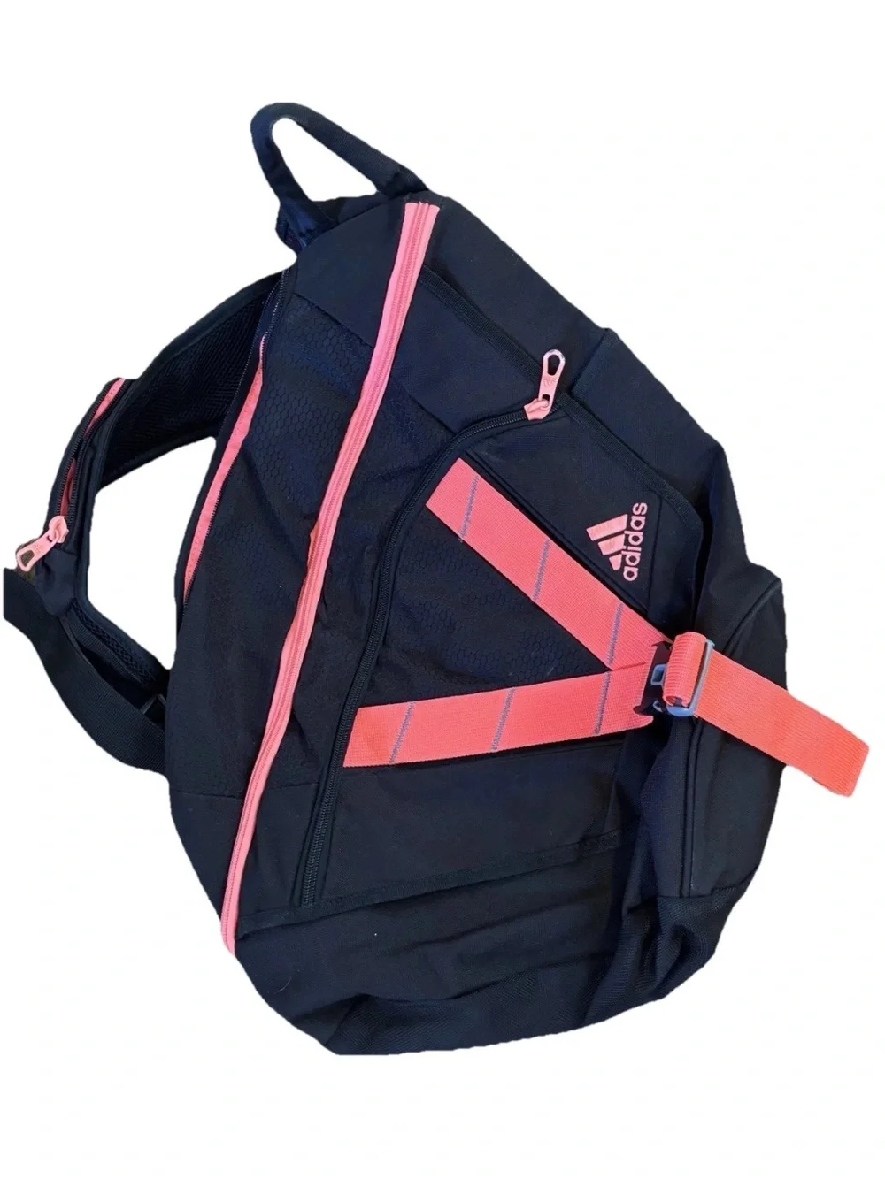 Adidas Sling Bag Backpack Black Pink Crossbody Gym Travel Unisex - Picture 2 of 8
